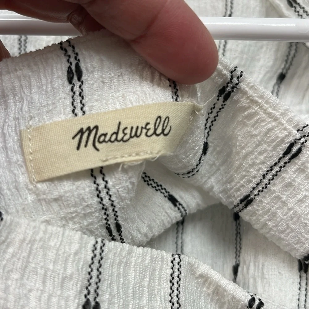 Madewell Puff Sleeve Empire Top Blouse Black White Stripe Size Med EUC #2721